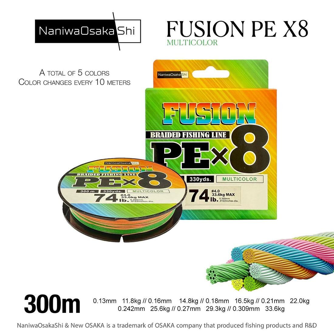 Naniwa Osaka Shi Fusion 8X PE Multicolor 300m İp Misina