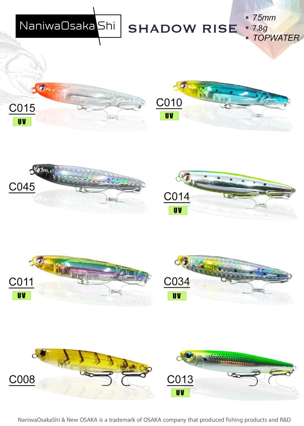 Naniwa Osaka Shi Shadow Rise 75mm 7.8gr Su Üstü Maket Balık