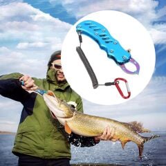 Oskar Alüminyum Balık Tutucu Gripper Yaylı Karabinalı - Mavi