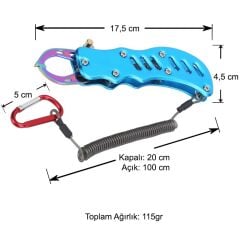 Oskar Alüminyum Balık Tutucu Gripper Yaylı Karabinalı - Mavi