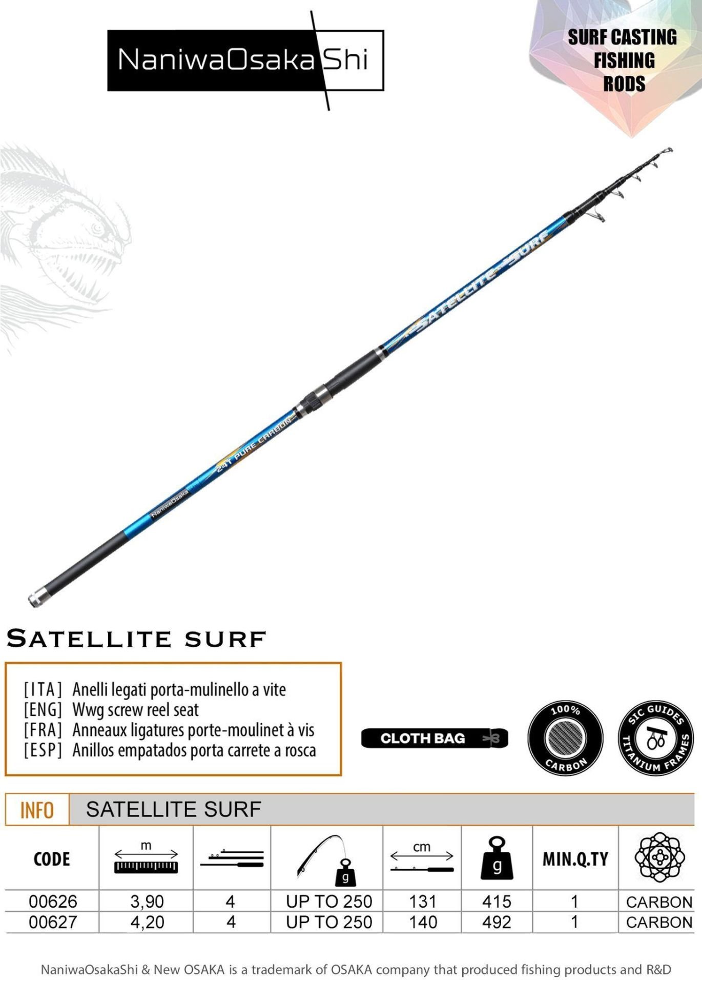 Naniwa Osaka Shi Satellite 420cm 100-250gr Surf Olta Kamışı