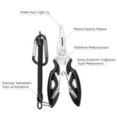 Bauer Balıkçı Pensesi Ve Yaylı Karabinalı Askı Aparatı - Siyah (Kitlenebilir Model)