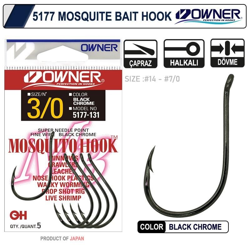 Owner 5177 Mosquito Hook Black Chrome Sinek İğne No: 3/0