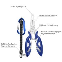 Bauer Balıkçı Pensesi Ve Yaylı Karabinalı Askı Aparatı - Lacivert (Kitlenebilir Model)