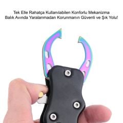 Oskar Alüminyum Balık Tutucu Gripper Yaylı Karabinalı - Siyah