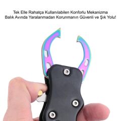 Oskar Alüminyum Balık Tutucu Gripper Yaylı Karabinalı - Siyah