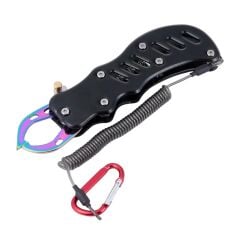 Oskar Alüminyum Balık Tutucu Gripper Yaylı Karabinalı - Siyah