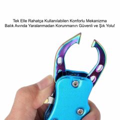 Oskar Alüminyum Balık Tutucu Gripper Yaylı Karabinalı - Mavi
