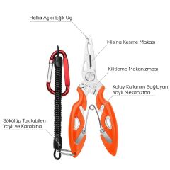Bauer Balıkçı Pensesi Ve Yaylı Karabinalı Askı Aparatı - Turuncu (Kitlenebilir Model)