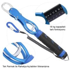 Oskar 18Kg Tartılı Alüminyum Balık Tutucu Gripper Yaylı Karabinalı - Mavi