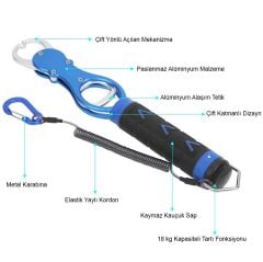 Oskar 18Kg Tartılı Alüminyum Balık Tutucu Gripper Yaylı Karabinalı - Mavi