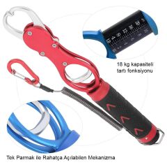 Oskar 18Kg Tartılı Alüminyum Balık Tutucu Gripper Yaylı Karabinalı - Kırmızı