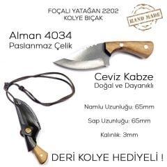 Foçalı 2202 Yatağan El Yapımı 13cm Ceviz Kolye Bıçak Av Kamp Bıçağı